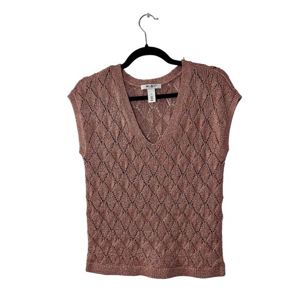 White House Black Market Dolman Sweater Rose Gold Sparkle Open Knit Size Small - Picture 1 of 13